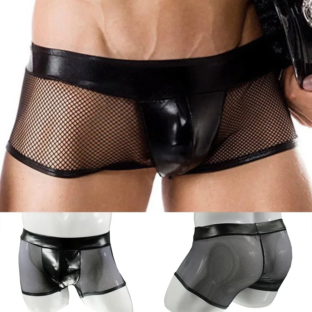 Men Sexy Underwear Faux Leathe - Bamboo Fiber Trunk ulasan dan harga